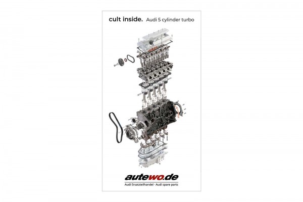 Aufkleber 40 x 73 mm Schnittmodell Audi 5 Zylinder 20V Turbo Motor