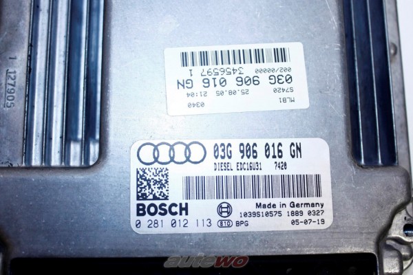 03G997017AX 03G906016GN Audi A4 8E 2.0l 4 Zylinder BLB Motorsteuergerät