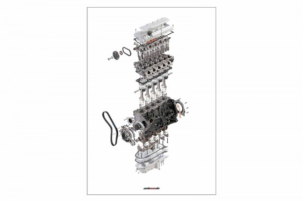 Postkarte Schnittmodell Audi 5 Zylinder 20V Turbo Motor