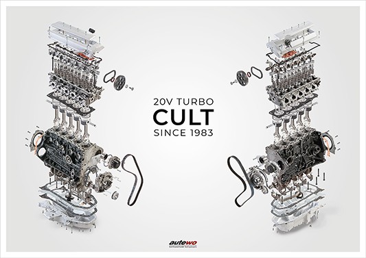 Poster DIN A0 Audi 5 Zylinder 20V Turbo Cult Motor Schnittzeichnung